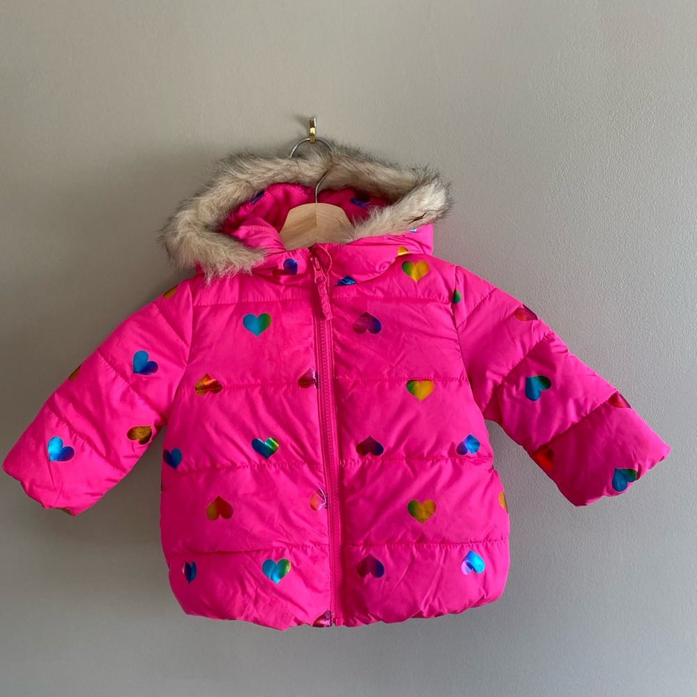 The Children's Place Pink Jacket Girl Size 12-18 Months Hearts Hooded Coat
